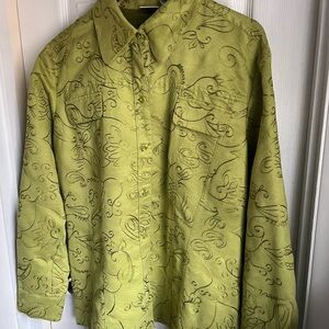 Chico's Lime Green Button-Up Jacket with Black Swirl Print